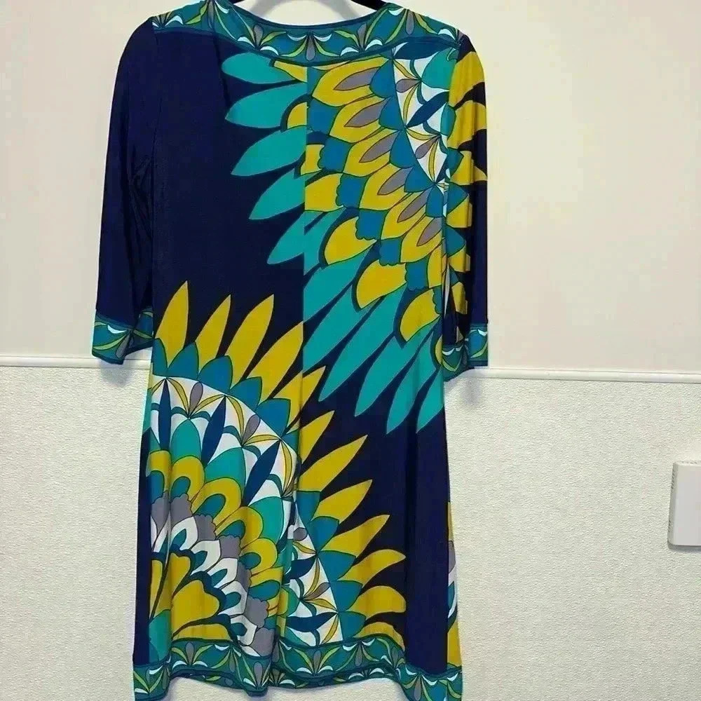 Women's Donna Morgan Dress, Size 6, NavyTeal Vintage Psychedelic Mod Shift Dress - Picture 11 of 11